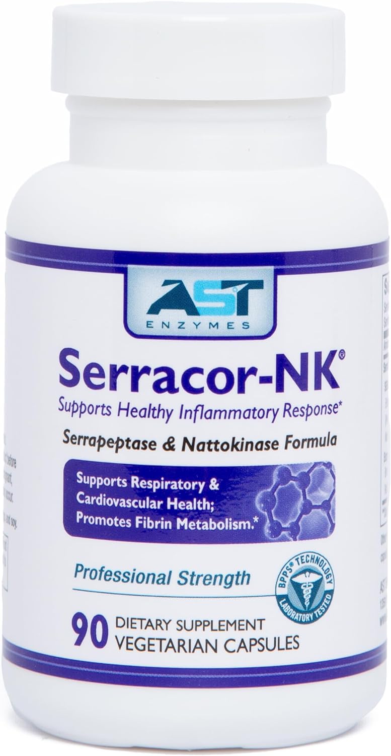 Ast Enzymes Serracor-Nk – Acid-Resistant Serrapeptase & Nattokinase – Herbal & Enzyme Blend For General Wellness
