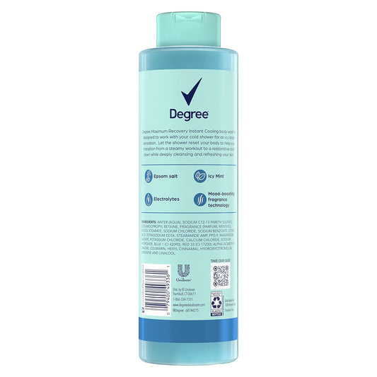 Degree Body Wash and Soak Post-Workout Recovery Skincare Routine ICY Mint + Epsom Salt + Electrolytes Bath and Body Product 22 oz 4 Count