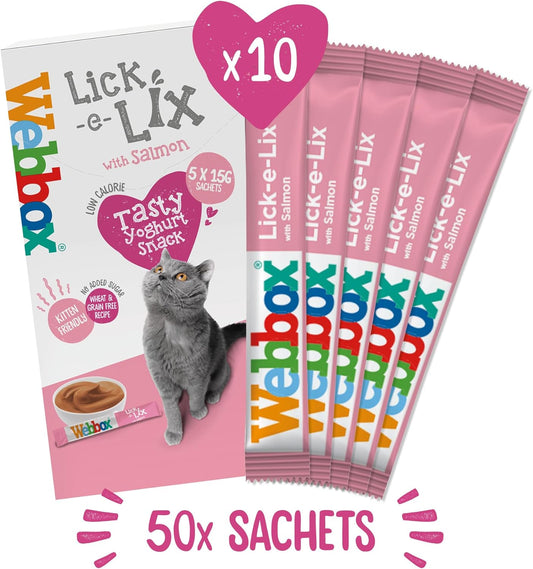 Webbox Lick-e-Lix Cat Treats, Salmon - Kitten Friendly, Grain and Gluten Free, No Artificial Preservatives or Colours (10 x 5 Packs)?PET-774338