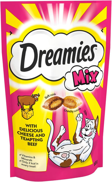 Dreamies Cat Treats, Tasty Snacks with Delicious Cheese and Tempting Beef, 8 Pouches of 60 g?719030/2216