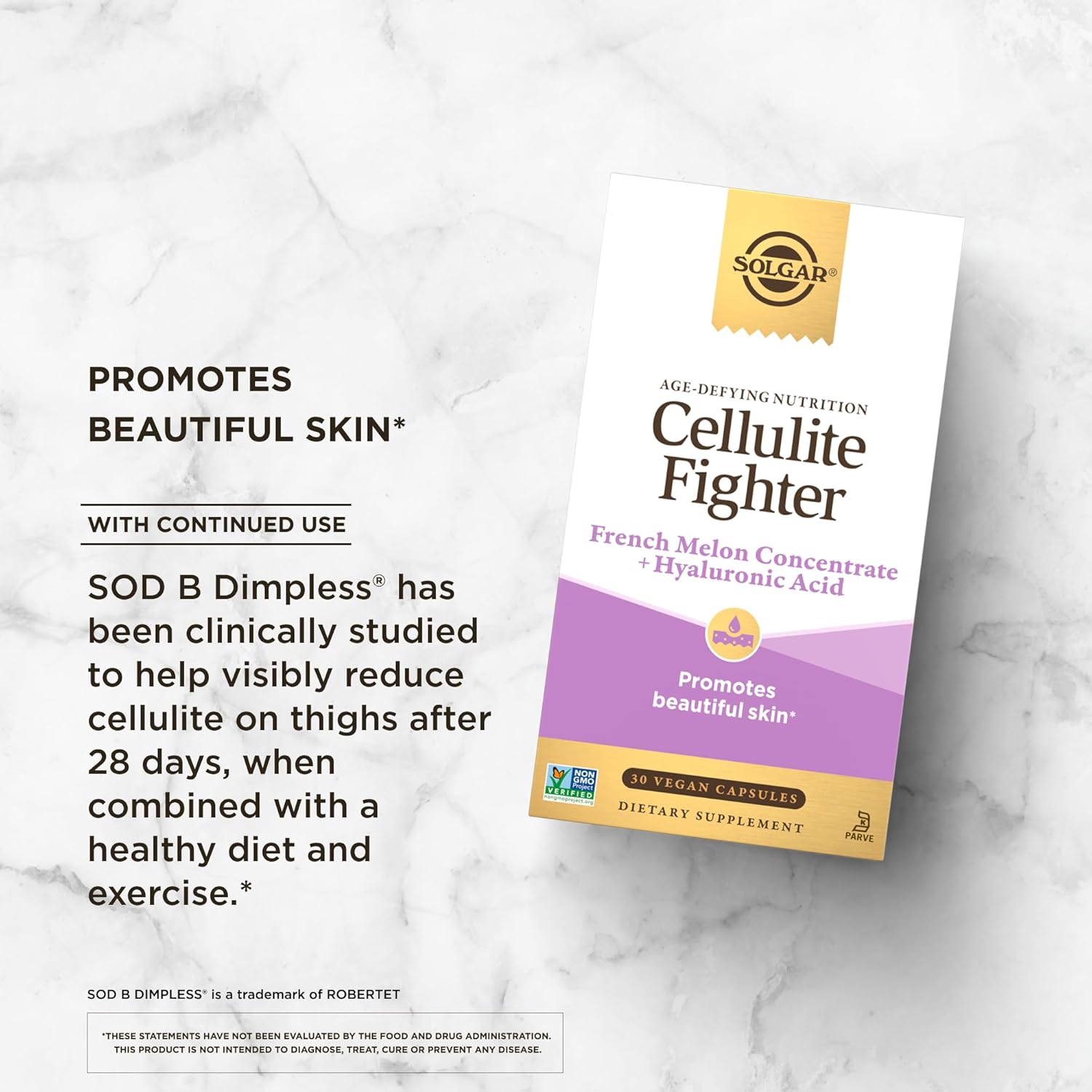 Solgar Cellulite Fighter Age-Defying Nutrition for Women—Promote Beautiful Skin with French Melon Concentrate + Hyaluronic Acid and Vitamin C, Once Daily, Vegan, Dairy, Soy, Gluten Free, 30 Servings : Health & Household