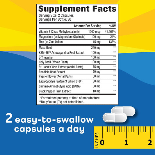 Stress Relief Aid For Men - Feel Happy, Calm, Focused And Relaxed And The Most Vibrant You - Vegan - With Maca And Ashwagandha - Anti Stress Support Vitamin Dietary Supplement - 60 Capsules