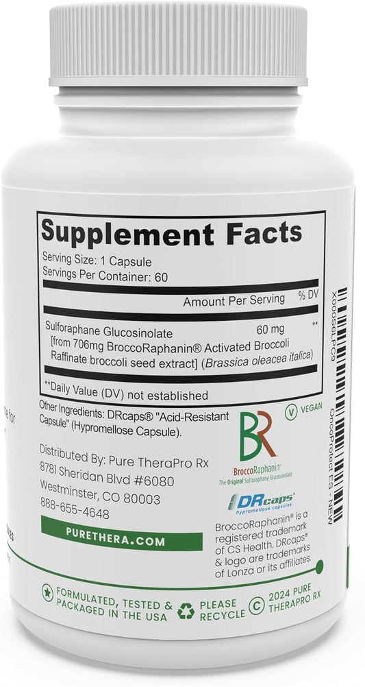 OncoProtect ES *HIGH DOSE* 60 VCaps | 60mg of Sulforaphane Per Capsule | Patented Activated BroccoRaphanin Broccoli Seed Extract Converted by Myrosinase | Zero Fillers, Vegan, Pharma Grade