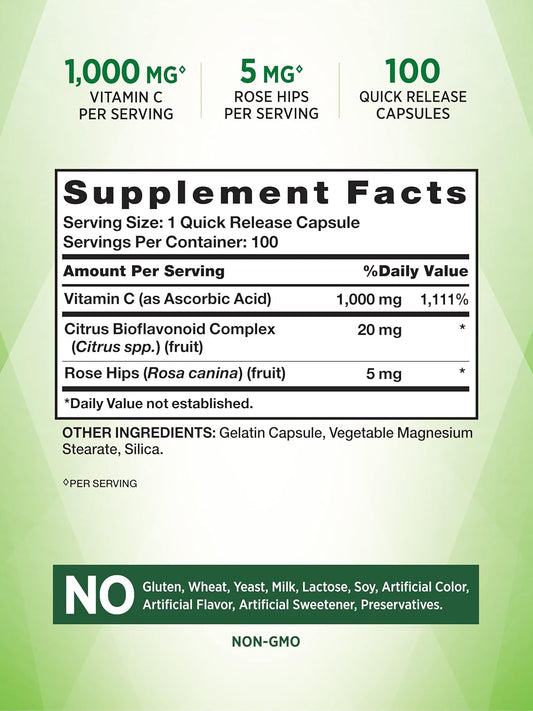 Nature'S Truth Vitamin C 1000Mg | 100 Capsules | With Wild Rose Hips & Bioflavonoids | Non-Gmo & Gluten Free Supplement