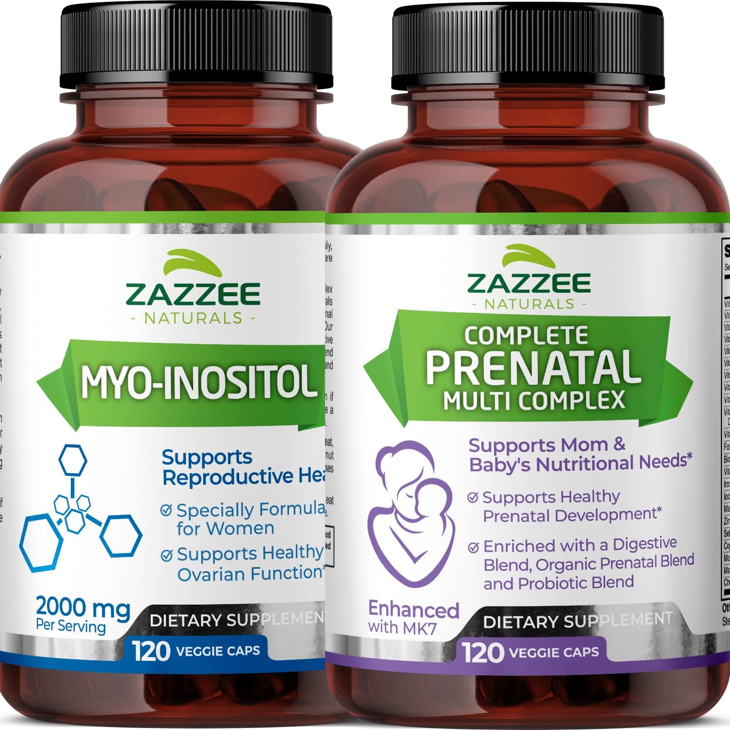 Zazzee Myo-Inositol Capsules And Extra Strength Prenatal Multi Complex