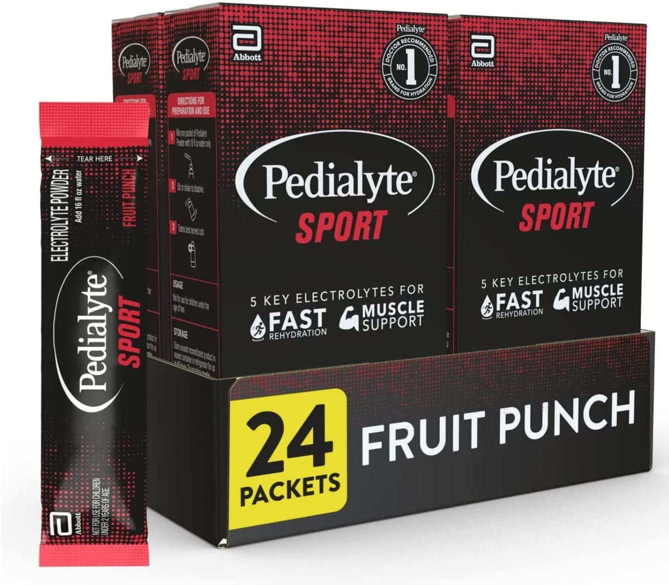 Pedialyte Sport Electrolyte Powder, Fast Hydration With 5 Key Electrolytes For Muscle Support Before, During, & After Exercise, Fruit Punch, 0.49-Oz Packets (24 Count)