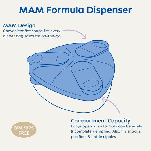 Mam Baby Spill-Proof Formula Dispenser With Snap-On Lid, Ideal For On-The-Go Feedings, Milk Powder Dispenser For Traveling