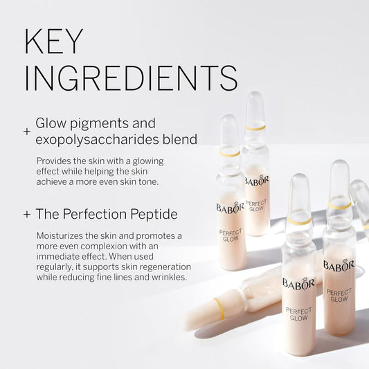 Babor Perfect Glow Ampoule Serum Concentrates, Perfection Peptide P3 And Glow Pigments To Plump And Even Skin Tone, Brighten And Revitalize Dull And Dry Skin