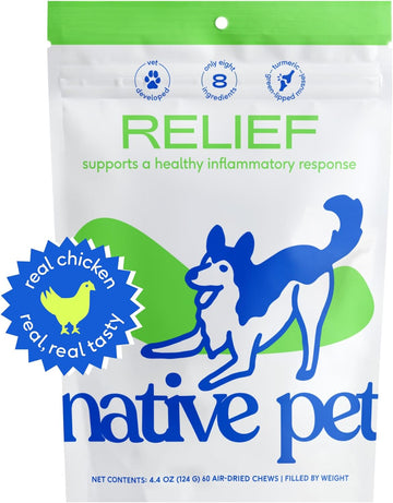 Native Pet Relief - Anti Inflammatory for Dogs | Turmeric + Polyphenols + Green Lipped Mussels for Dogs | Dog Aspirin Alternative | Best Dog Arthritis Supplement & Dog Joint Pain Relief | 60 Chews
