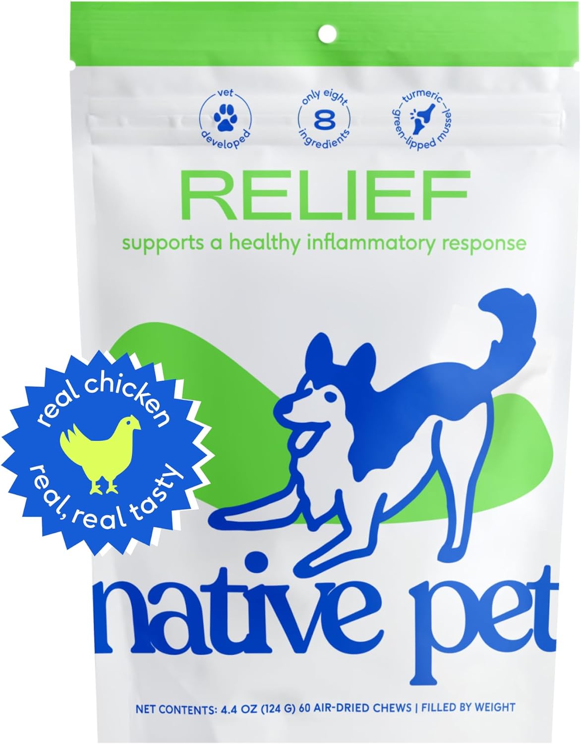 Native Pet Relief - Anti Inflammatory For Dogs - Turmeric, Polyphenols, Green Lipped Mussels For Dogs - Dog Aspirin Alternative - Dog Arthritis Supplement & Dog Joint Pain Relief - 60 Dog Relief Chews