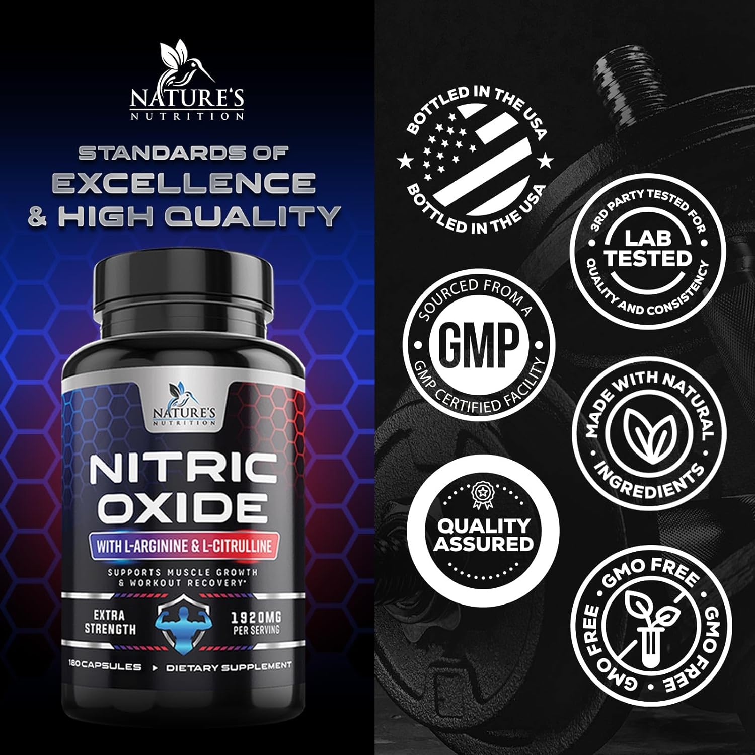 Extra Strength Nitric Oxide Supplement L Arginine 3X Strength - Citrul