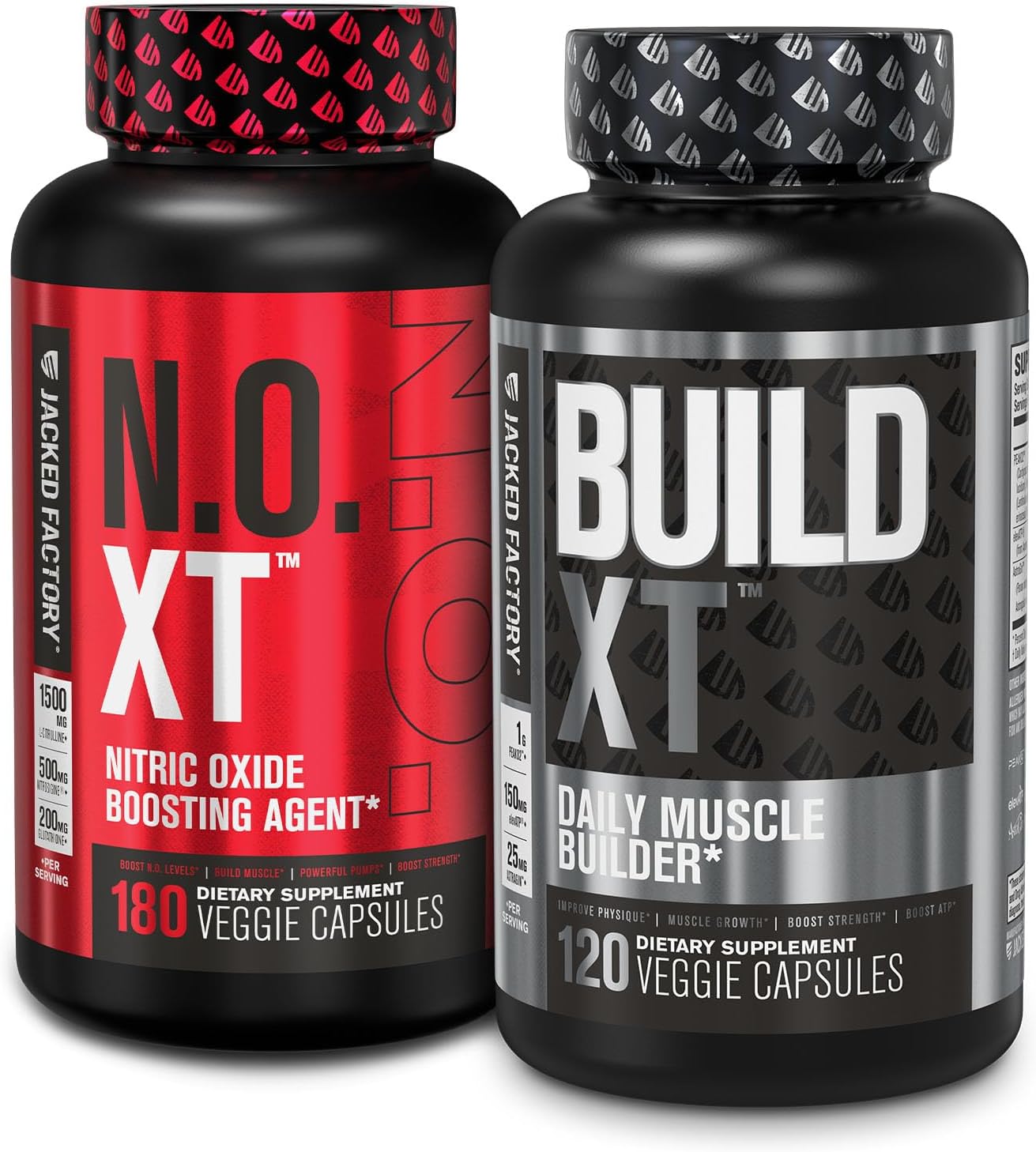 Jacked Factory Muscle Builder Supplement Stack - Build-Xt Muscle Builder & N.O. Xt Nitric Oxide Boosting Agent For Dual Muscle Building Support (60 Day Supply)