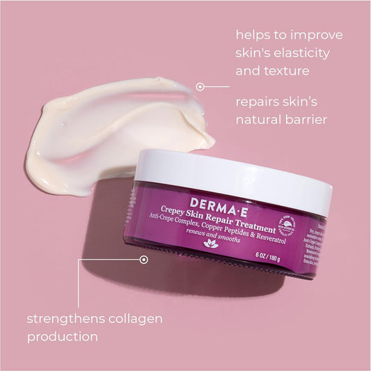 Derma E Crepey Skin Repair Treatment – Restorative Moisturizer Lotion – Body Cream For Dry Crepey Skin – Skin Firming Cream Improves Skin Elasticity And Thickness, 6 Oz