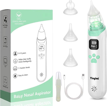 Baby Nasal Aspirator - Safe, Quick, and Hygienic Nose Cleaner with Pause, Music, and Light Soothing Functions - 3 Silicone Tips, Adjustable Suction Level