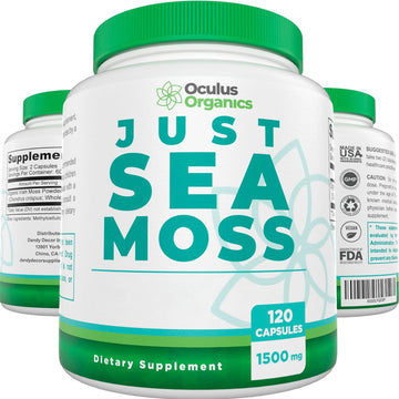 Oculus Organics Just Sea Moss Capsules - 120 Capsules 1500Mg Serving | Sea Moss Organic | Irish Sea Moss Organic Raw | Seamoss Raw Organic Seamoss | Sea Moss Capsule | Irish Moss | Seamoss Pills |