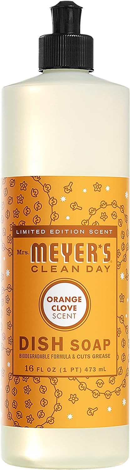 MRS. MEYER'S CLEAN DAY Liquid Dish Soap, Orange Clove, 16 Fluid Ounce (Pack of 2)
