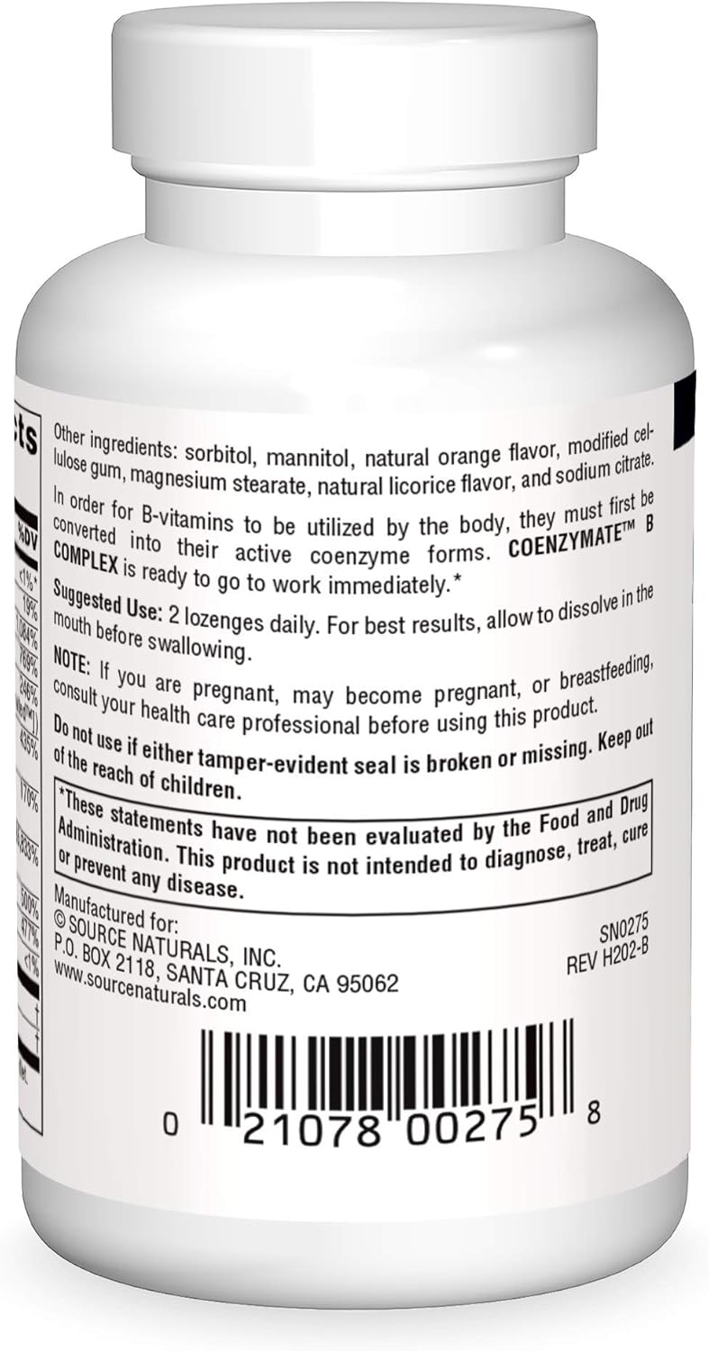 Source Naturals Coenzymate B Complex - Orange avor That Melts in Mouth - B Vitamins - 60 Lenges