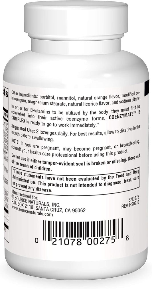 Source Naturals Coenzymate B Complex - Orange avor That Melts in Mouth - B Vitamins - 60 Lenges