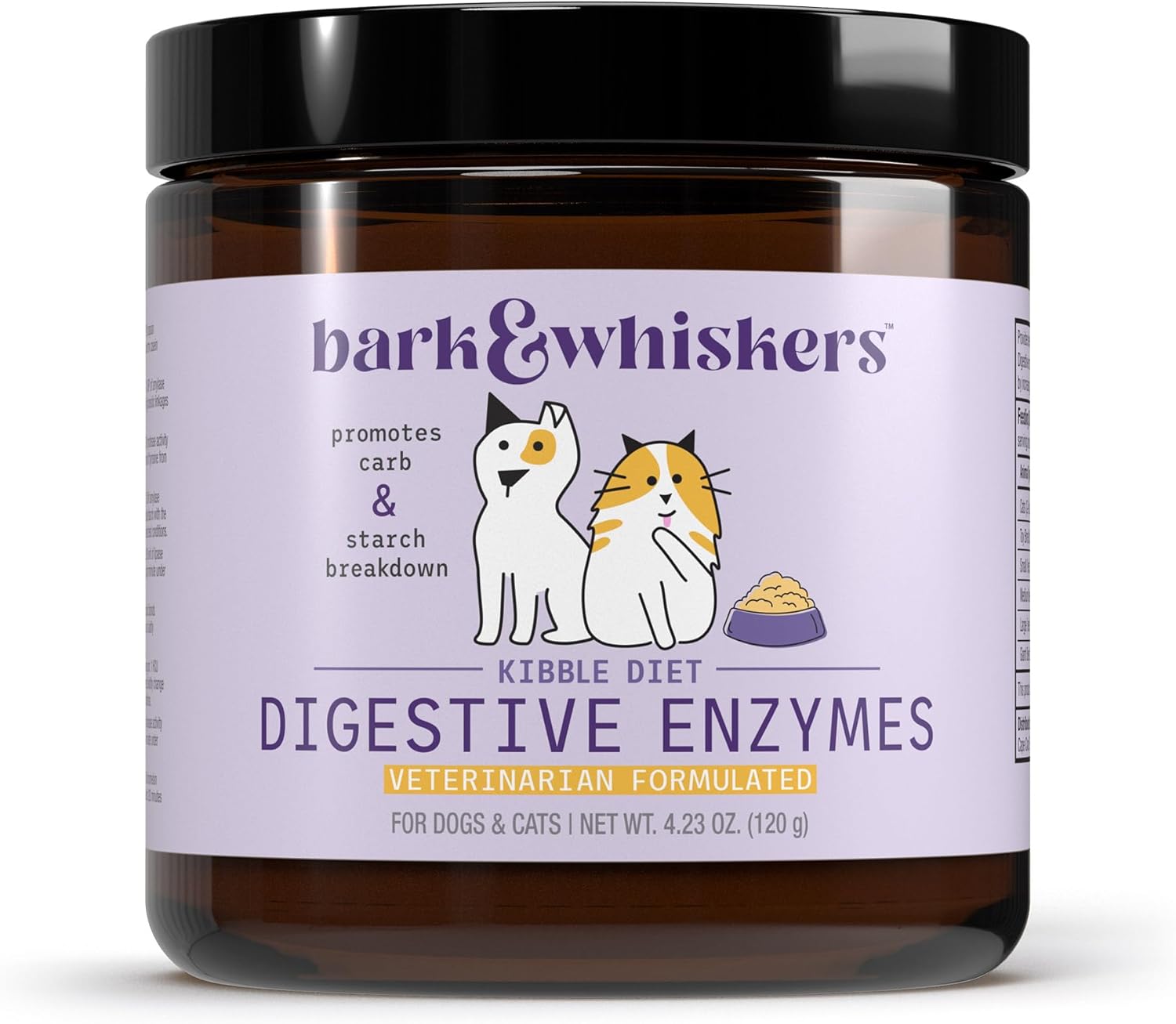Bark & Whiskers Digestive Enzymes - Supports Kibble Digestion - Veterinarian Formulated - For Dogs & Cats - Non-Gmo - 4.23 Oz (120 G) - 150 Scoops