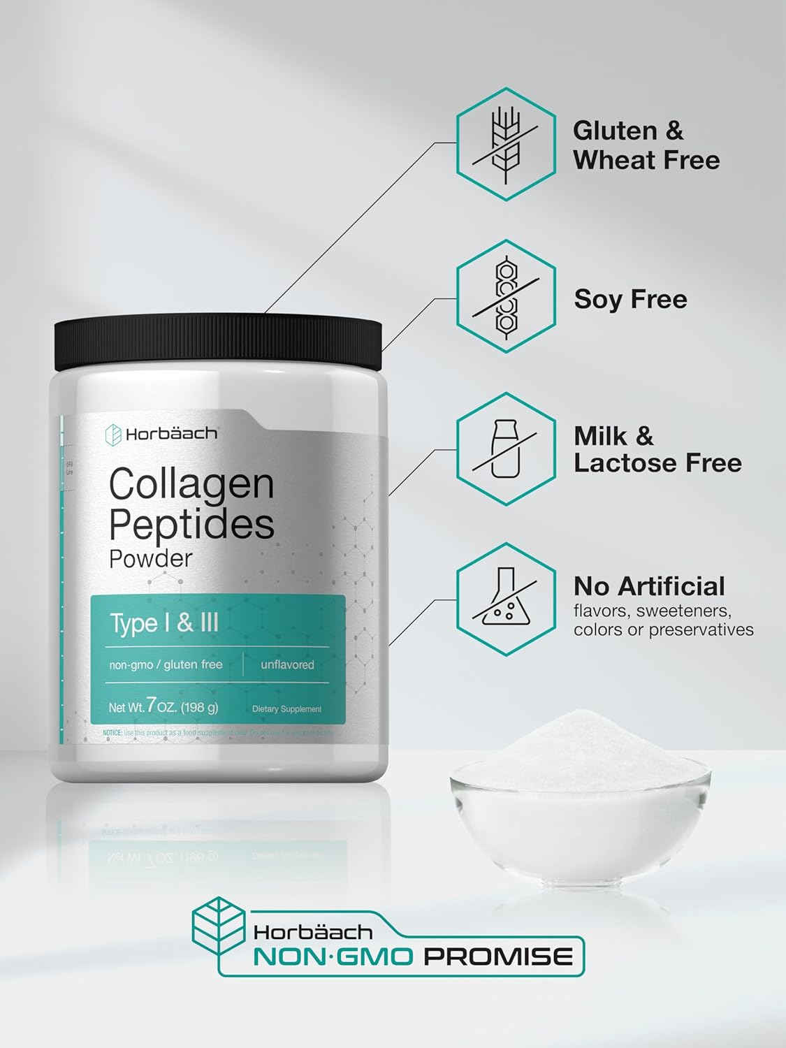 Horbäach Collagen Peptides Powder 7oz | Type I and III | Unflavored Multi Collagen Protein and Amino Acids | Gluten Free, Keto & Paleo Friendly : Health & Household