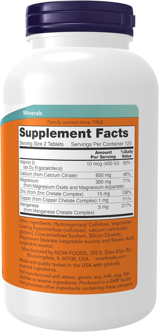 Now Foods Supplements, Calcium Citrate With Vitamin D, Magnesium, Zinc, Copper, And Manganese, 250 Tablets