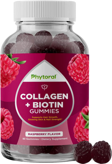 Phytoral Extra Strength Biotin And Collagen Gummies - Hair Skin Nails For Women With 90 Count