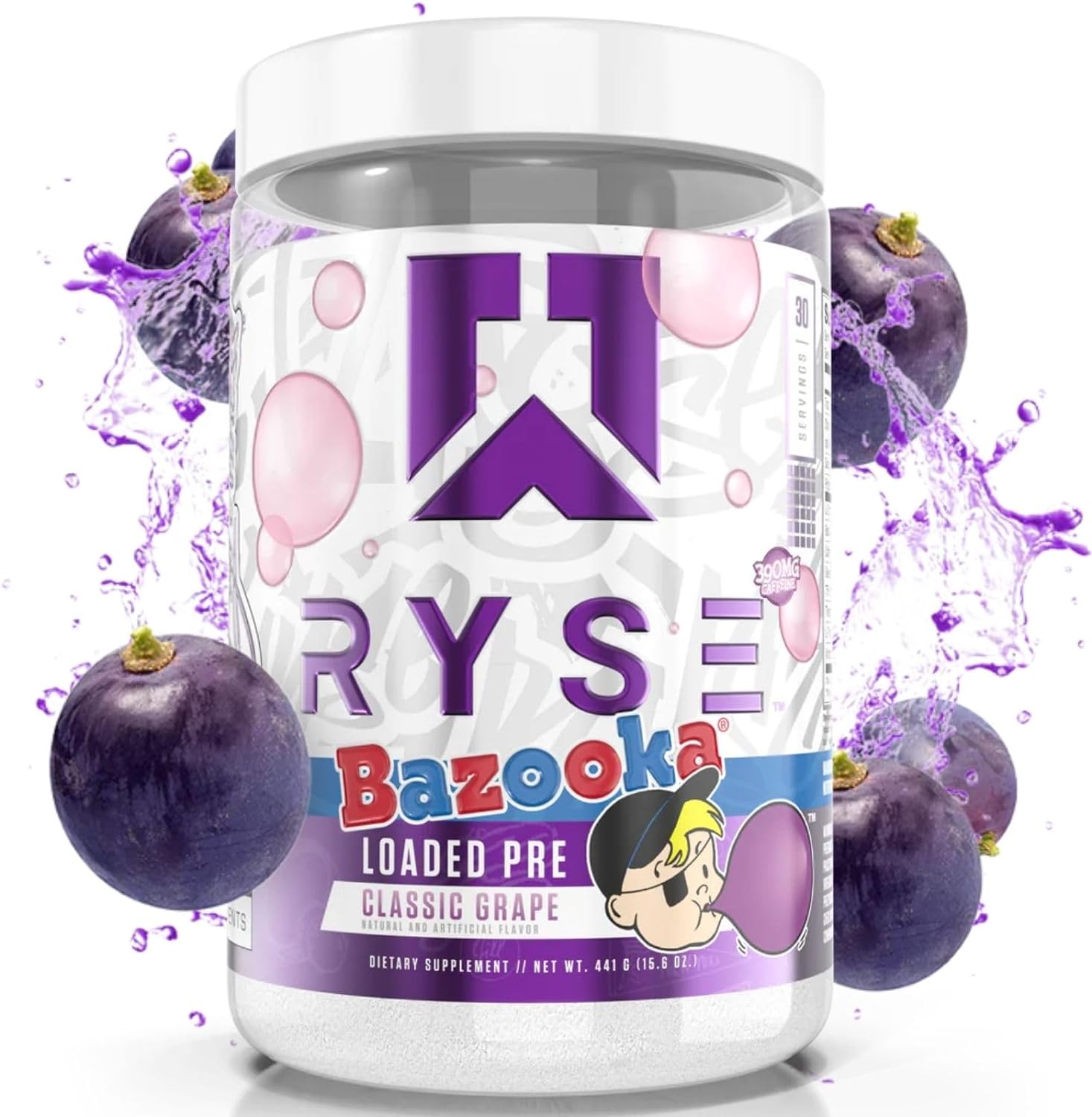 RYSE Up Supplements Loaded Pre Workout Powder Supplement for Men & Women | Pumps, Energy, Focus | Beta Alanine + Citrulline | 390mg Caffeine | 30 Servings (Bazooka Grape)