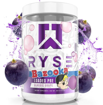 RYSE Up Supplements Loaded Pre Workout Powder Supplement for Men & Women | Pumps, Energy, Focus | Beta Alanine + Citrulline | 390mg Caffeine | 30 Servings (Bazooka Grape)