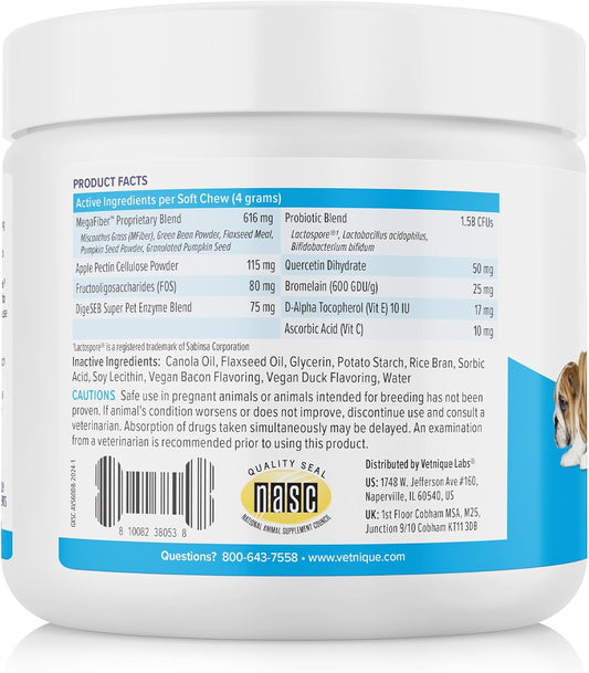 Glandex Anal Gland Soft Chew Treats With Pumpkin For Dogs Digestive Enzymes, Probiotics Fiber Supplement For Dogs Boot The Scoot (Advanced Strength Duck/Bacon Chews (Vegetarian), 60Ct)