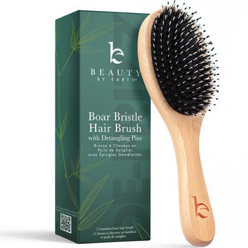 Boar Bristle Paddle Hair Brush - Smoothing Wood Brush For Thick, Curly & Wavy Hair, Detangling Natural Bristles For Women, Stimulates Scalp
