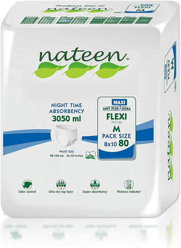 Tendercare Nateen - Adult Incontinence Pants - 80 Medium Adult Night Time Pull Up Pants - Disposable Pants for Men & Women - Discreet Incontinence Maxi Pants - 3050ml Absorbency