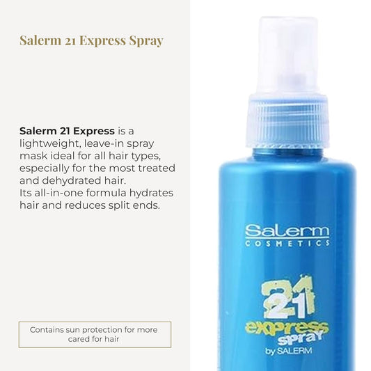Salerm - Leave-In Mask 21 Express Spray - 190 Ml - With Silk Protein - Repairs Damaged Hair - Hydrates Hair - With Heat Protector For Hair - Frizz Control