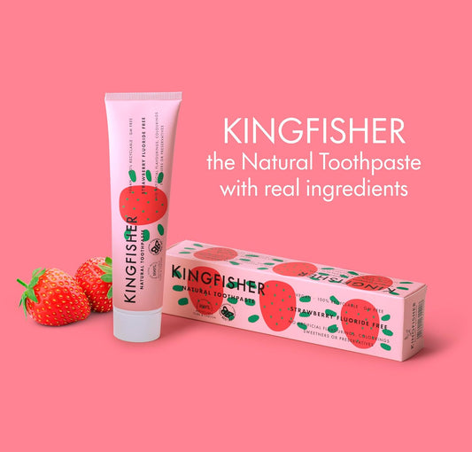 Kingfisher Natural Toothpaste Strawberry Fluoride-Free | Suitable For Vegetarians & Vegans | Gluten-Free & Gm-Free | Ethical Consumer Best Buy | 1 X 100Ml Tube