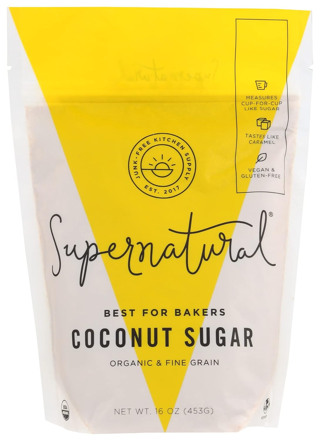 Organic Coconut Sugar By Supernatural - Fine Grain Honey-Like Sweetener, Low Glycemic, Gluten-Free & Vegan, Paleo & Kosher Certified, Natural Sugar Substitute,16Oz