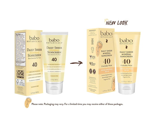 Babo Botanicals Daily Sheer Mineral Face Sunscreen Lotion Spf40 - Natural Zinc Oxide & Titanium Dioxide - 70% Organic Ingredients - Raspberry Oil & Aloe Vera - Fragrance Free - For Face - For All Ages