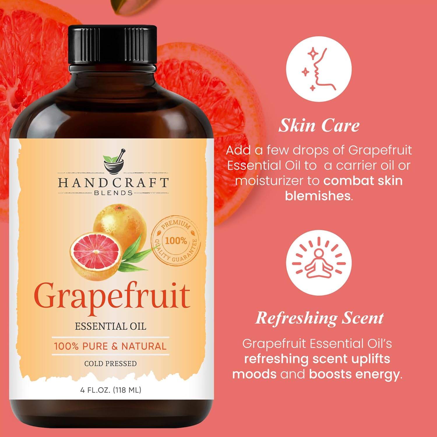 Handcraft Blends Grapefruit Essential Oil - Huge 4 Fl Oz - 100% Pure and Natural - Premium Grade with Glass Dropper : Health & Household