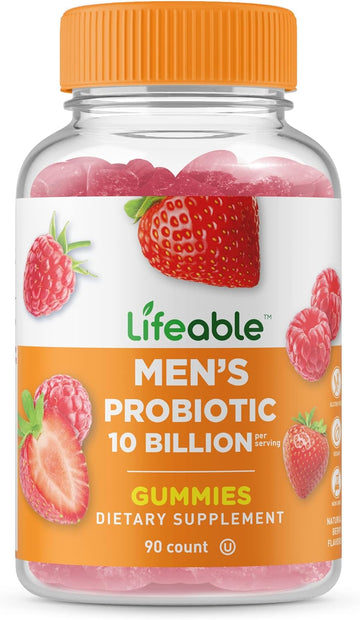 Lifeable Probiotics for Men - 10 Billion CFU - Great Tasting Natural Flavor Gummy Supplement - Gluten Free Vegetarian GMO-Free Probiotic Chewable - for Gut Health and Immune Support - 90 Gummies