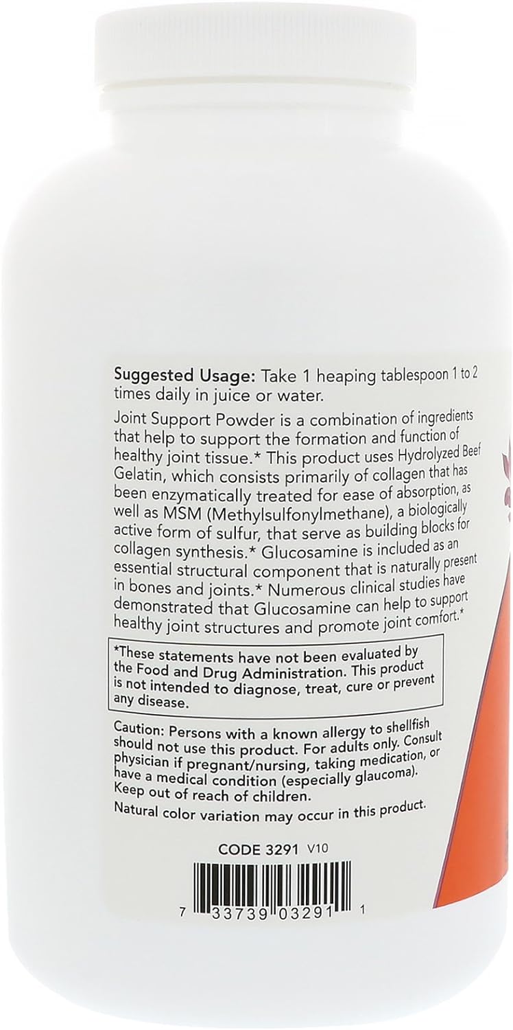NOW Supplements, Collagen Joint Support™ Powder with Beef Gelatin, Glucosamine Sulfate and MSM, 11-Ounce : Health & Household