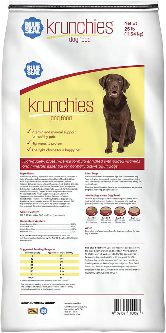 Blue Seal Krunchies Adult Dog Food | No Soy, No Artificial Colors Or Preservatives, Nutritionally Complete With Added Vitamins And Minerals | 25 Pound Bag