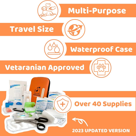 Dog First Aid Kit | Includes Over 40 Health Supplies for Dogs | Multi Purpose Pet Aid Kit For All Emergencies | Travel Sized First Aid For Dogs