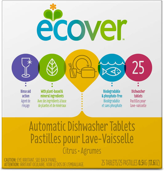 Ecover Automatic Dishwasher Soap Tablets, Citrus, 25 Count (Pack Of 6) - Packaging May Vary