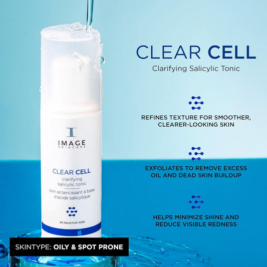 Image Skincare, Clear Cell Clarifying Salicylic Tonic, Mattifying Toner For Pores, Redness And Light Exfoliation For Oily Prone Skin, 4 Fl Oz