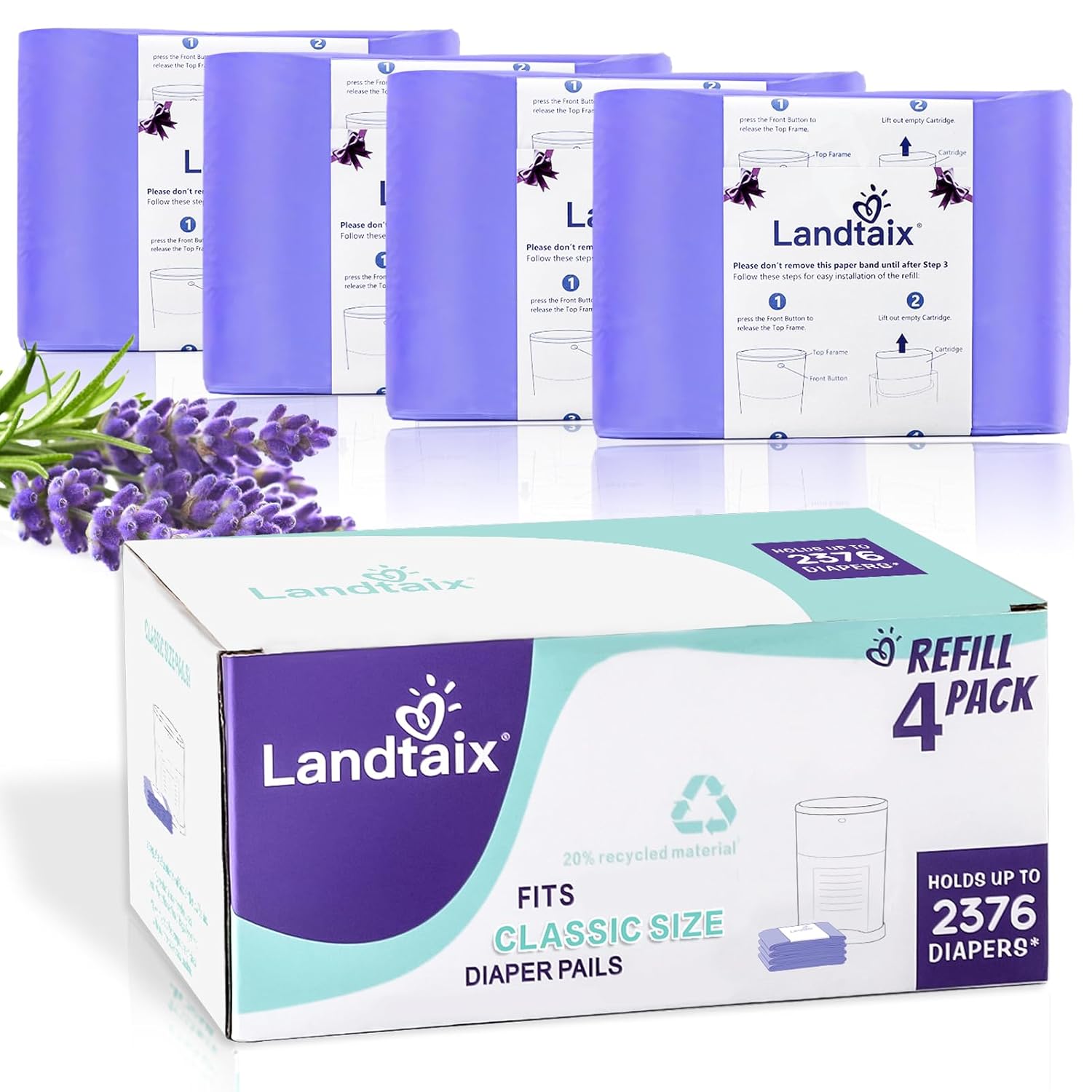 Refills Only Compatible With Dekor Classic Diaper Pail Refills|4 Pack For 2376 Diapers(Extra 20% Lengths)Diaper Pail Bags With Extra 30% Thickness Powerful Odor Eliminate Lavender Scent For Baby/Adult