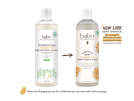 Babo Botanicals Sensitive Baby Fragrance-Free 2-In-1 Bubble Bath & Wash - Shea Butter, Calendula & Oat - Vegan - Ewg Verified - For Babies & Kids