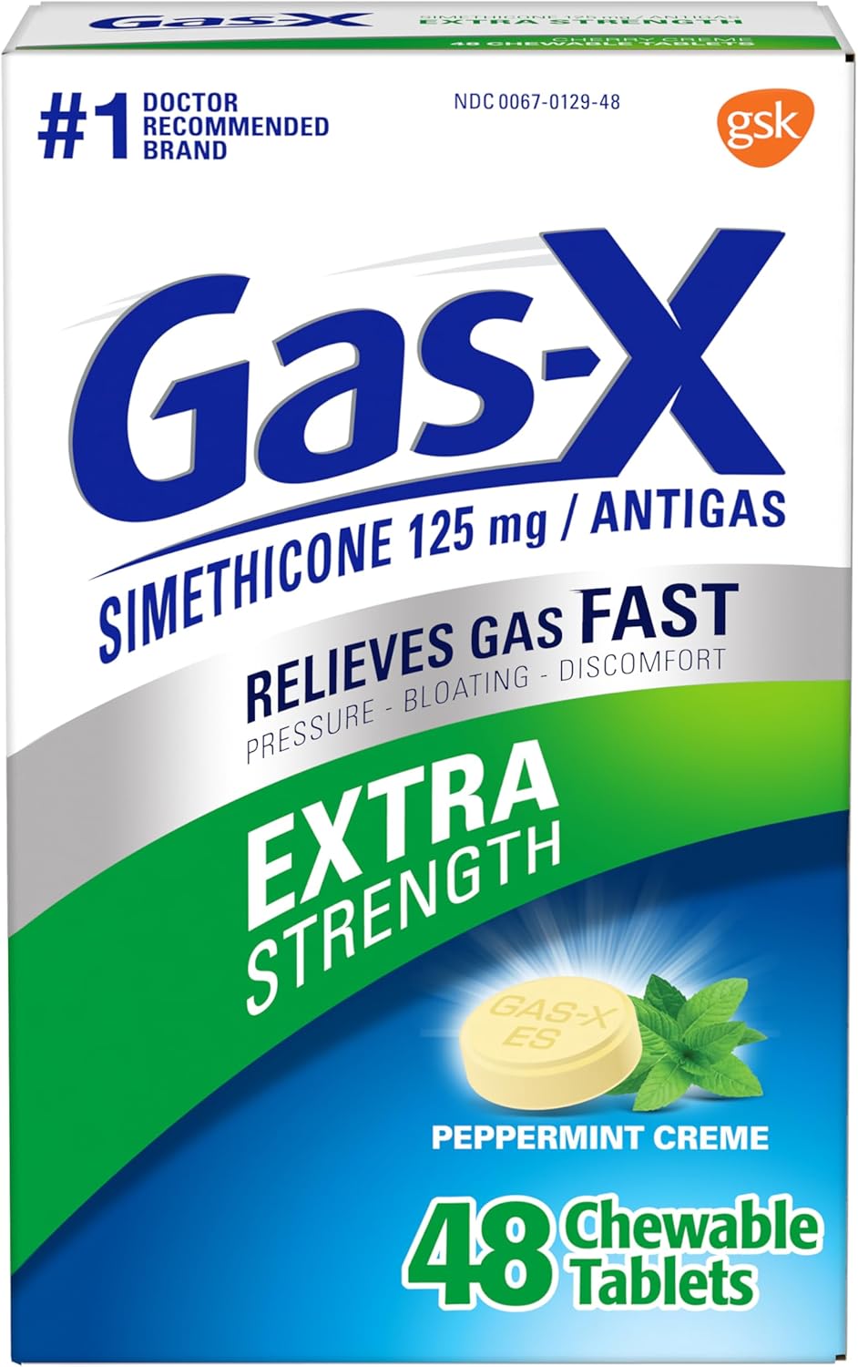 Gas-X Extra Strength Chewable Gas Relief Tablets, 125Mg Simethicone, Peppermint Crème – 48 Count