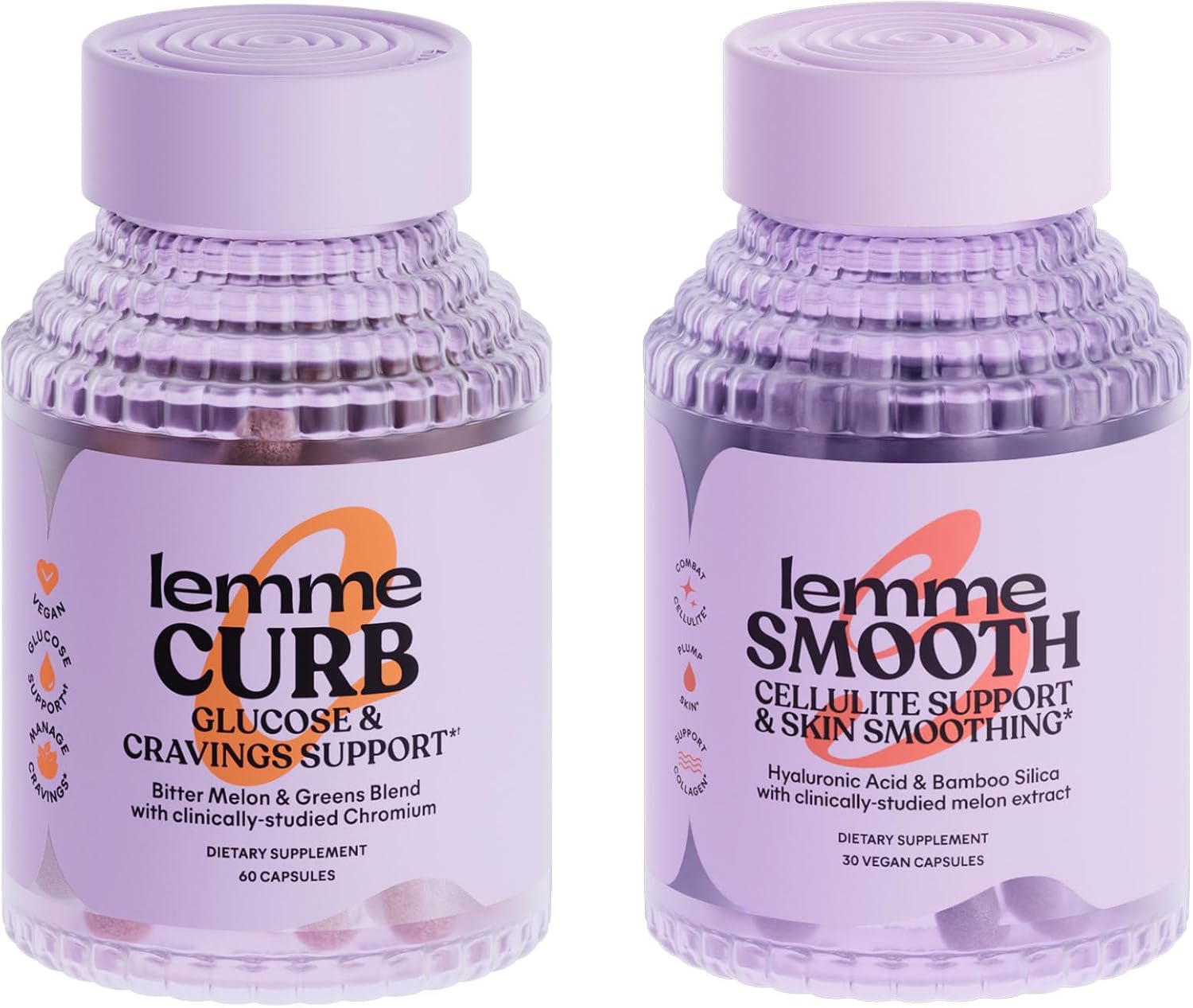 Lemme Curb & Smooth Capsule Bundle - Control Cravings, Improve Carb Metabolism, Reduce Cellulite, Plump Skin, Smooth Cellulite - Vegan, Gluten Free, Non-Gmo, 1 Month Supply Each