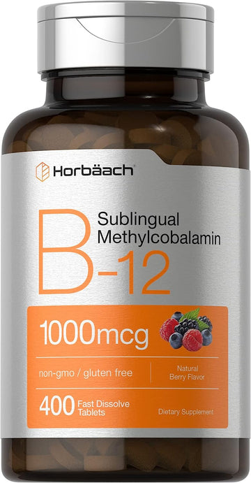 Horbach Vitamin B12 Sublingual 1000 mcg | 400 Fast Dissolve Tablets | Methylcobalamin Supplement for Adults | Natural Berry Flavor | Vegan, Vegetarian, Non-GMO, and Gluten Free
