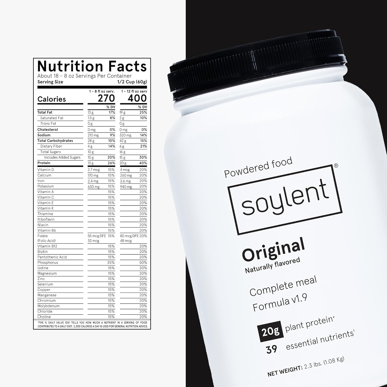 Soylent Complete Nutrition Meal Replacement Protein Powder, Original - Plant Based Vegan Protein, 39 Essential Nutrients - 36.8oz : Health & Household