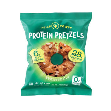 Crisp Power High Protein Pretzel Crisps - 6 Pack X 1.75 Oz Crunchy & Flavorful Plant-Based Snack. No Sugar, 28G Protein Per Pack In 3 Savory Flavors, Vegan, Keto Friendly, Non-Gmo, Kosher Non-Dairy (1.75 Ounce (Pack Of 6), Everything)