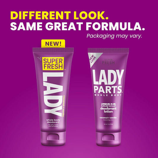 Super Fresh Lady Whole Body Deodorant For Women | For Privates, Body & Skinfolds | Stop Odor Stay Fresh | Aluminum Free Feminine Hygiene | Coconut + Vanilla | 4Oz